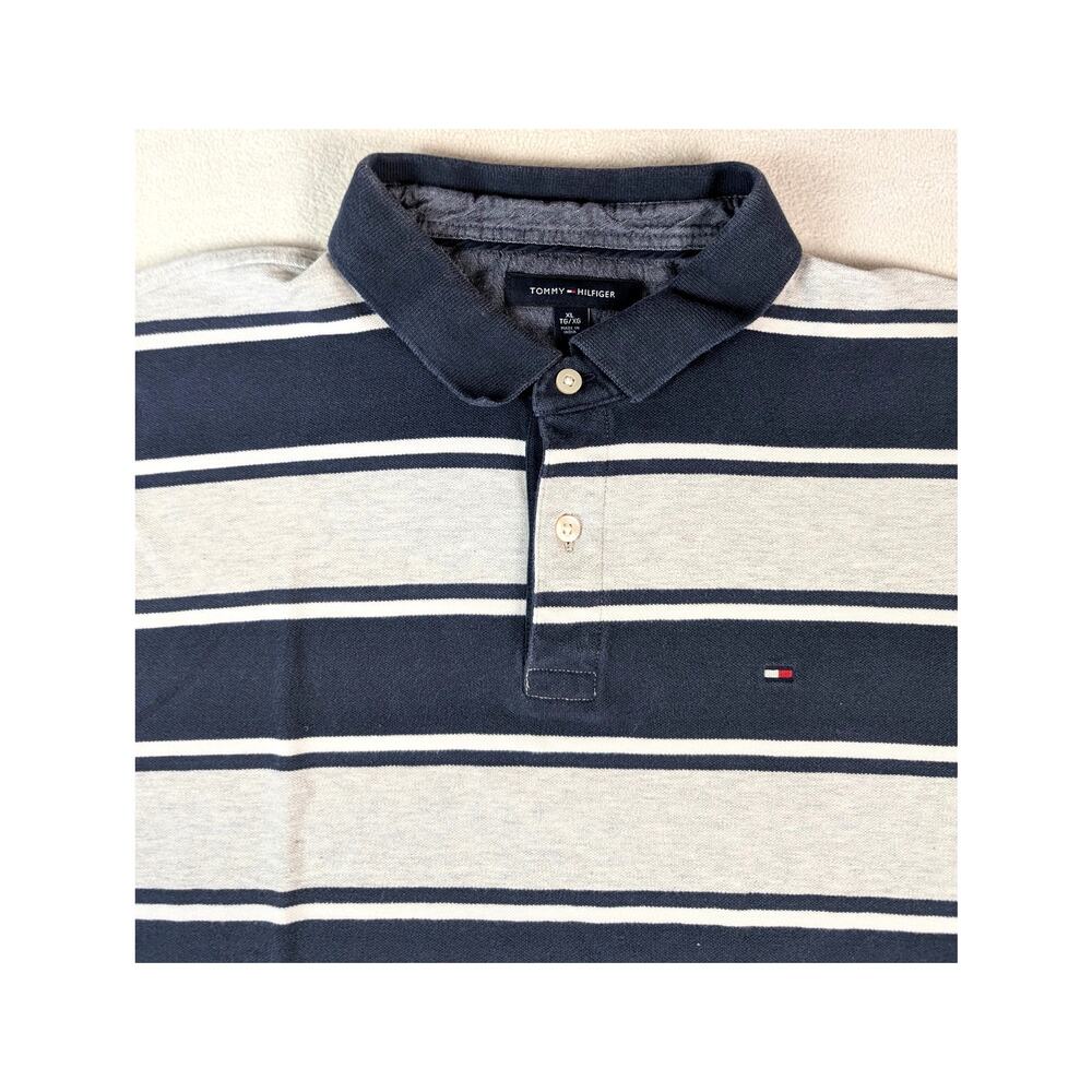Tommy Hilfiger Men's Polo Shirt‎ Short Sleeve Blue White Gray Stripe Size XL